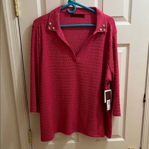 Elegant Red Women's Blouse with Button Accents